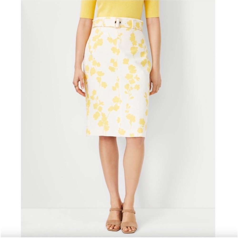 WORN ONCE Ann Taylor yellow floral skirt sz 8p